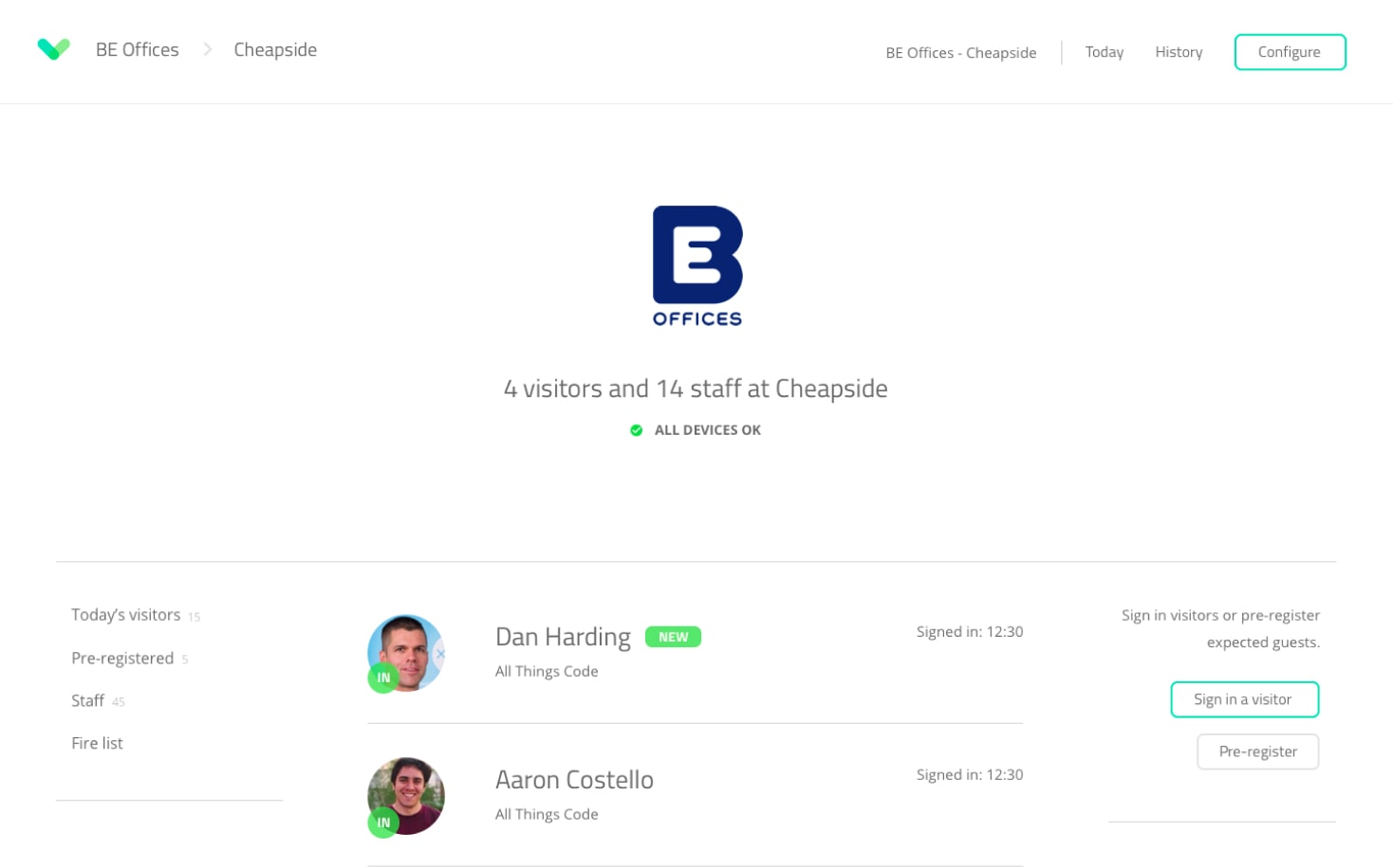 Sign In App's dashboard
