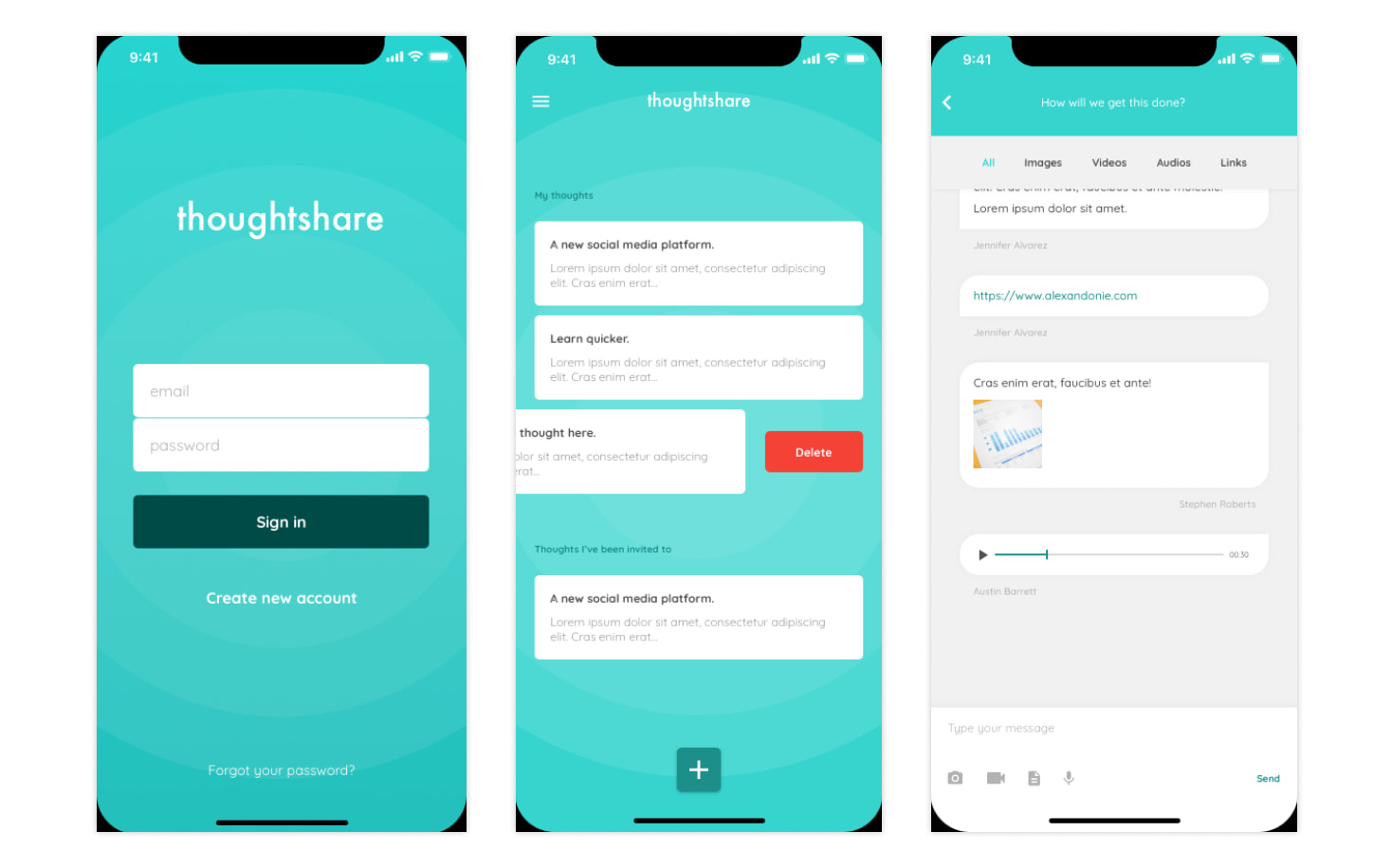 ThoughtShare's main screens